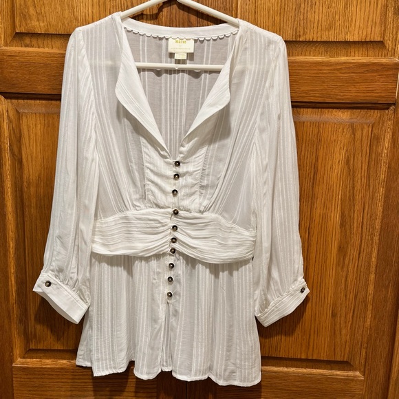 Anthropologie Maeve Isolode White Semi-Sheer Long Sleeve Blouse - Size 8 - Picture 2 of 14